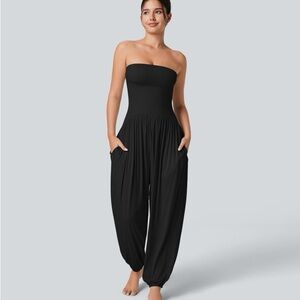 Halara Ribbed Tube Backless Side Pocket Casual Jumpsuit